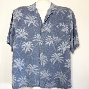 Jamaica Jaxx Silk Hawaiian Shirt L Blue Palm Trees